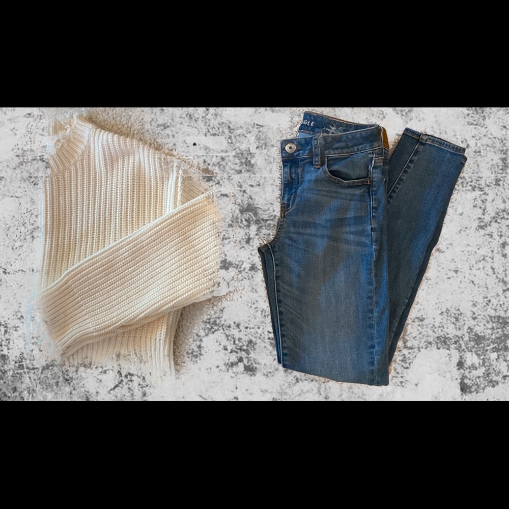 Cream distressed sweater